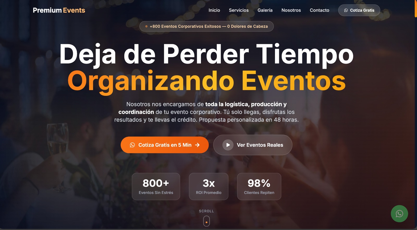 Ejemplo de landing para Eventos Corporativos