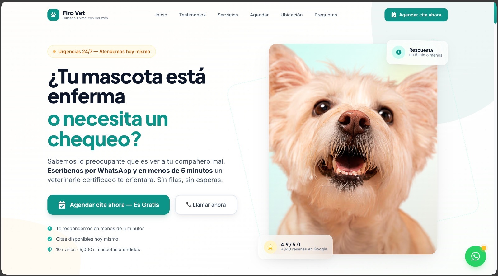 Ejemplo de landing para Veterinaria